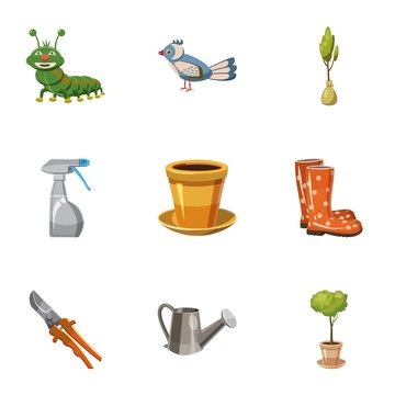 Garden icons set. Cartoon illustration of 9 garden vector icons for web