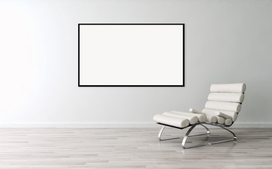 Modern bright interiors apartment with mockup poster frame 3D rendering illustration