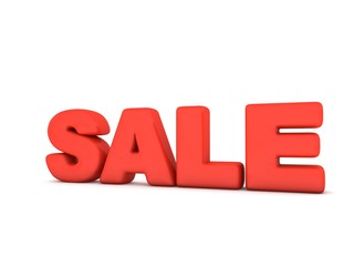 Sale inscription in red letters on a white background. 3D illustration.