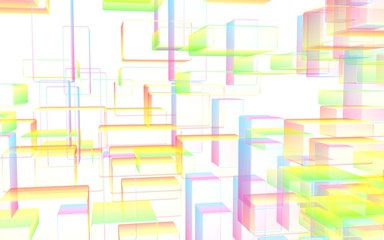 Colorful abstract digital and technology background. The pattern with repeating rectangles. 3D illustration