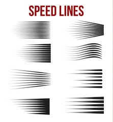 Speed lines black for Manga and Comic vector elements on white background. 