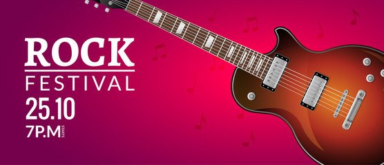 Obraz na płótnie Canvas Rock festival flyer event design template with guitar. Rock banner brochure invitation