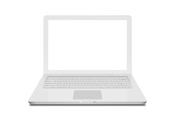 Laptop isolated white notebook on white. Monitor screen and keyboard technology. Laptop modern computer design