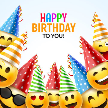 Birthday happy smile greeting card. Vector birthday background 3d colorful character design
