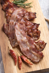 Slices of fried bacon