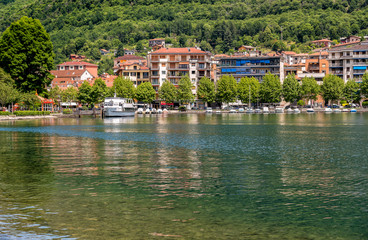Fototapeta na wymiar View of Omegna, located on the coast of Lake Orta in the province of Verbano-Cusio-Ossola, Piedmont, Italy