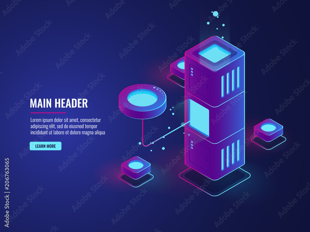 Aufkleber database and processing data process icon, data center, server room, cloud storage illustration, fut