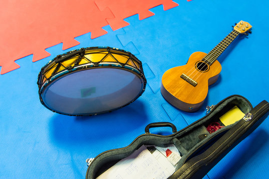 Cavaquinho on blue background - musical instrument - samba, pagoda, choro