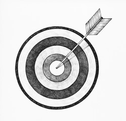 Hand-drawn dartboard and arrow illustration