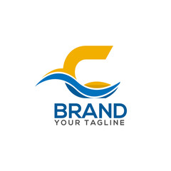 Letter C with wave on white background. Logo Design Template. Flat design