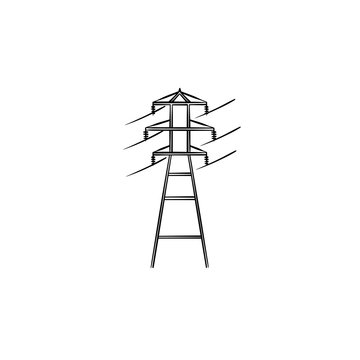 Electrical wire power line hand drawn outline doodle icon. High voltage line concept vector sketch illustration for print, web, mobile and infographics isolated on white background.