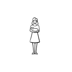 A mother holding newborn child hand drawn outline doodle icon. Little baby in mother's hands vector sketch illustration for print, web, mobile and infographics isolated on white background.