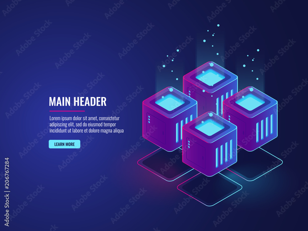 Aufkleber server room, data flow and bigdata processing concept, cloud storage icon, futuristic digital techno