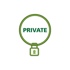 Private with padlock icon. Flat vector illustration on white background.