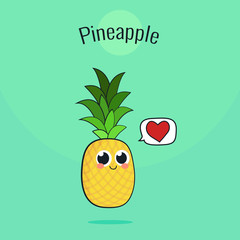 Cute Pineapple Fruit Character. Cartoon vintage vector illustration.