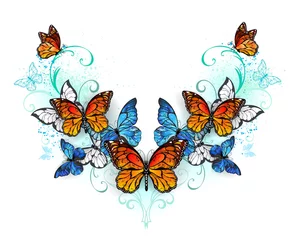 Fotobehang Symmetrical pattern of blue and orange butterflies © Nelli Valova