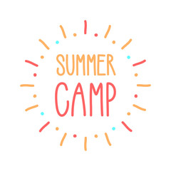 Summer camp hipster emblem. Vector design logo icon. Hand drawn doodle