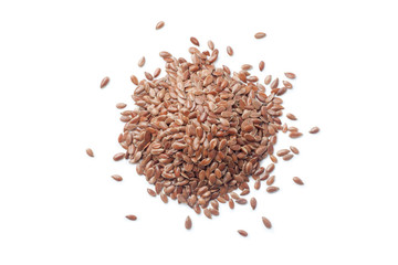 pile of flax seeds isolated on white background