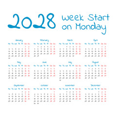 Simple 2028 year calendar