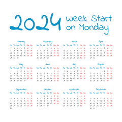 Fototapeta na wymiar Simple 2024 year calendar