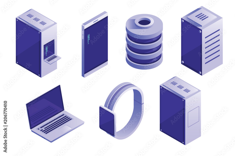 Poster big collection of it devices and computing icons. isometric style