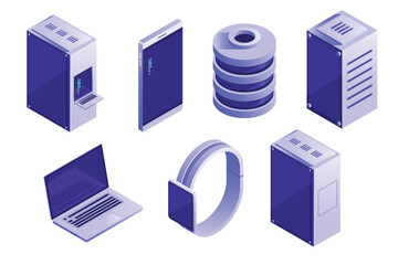 Big collection of IT devices and computing icons. Isometric style
