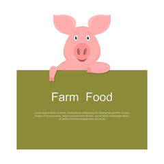 little pig holding empty green sign isolated on white background