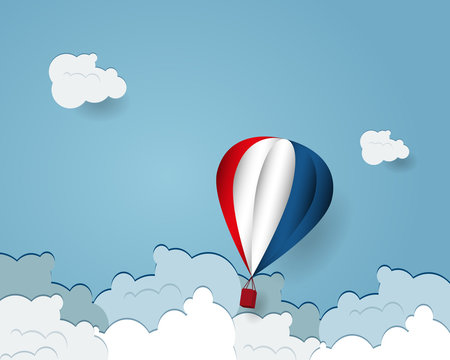 hot air balloon cartoon flying over cloud