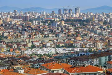Fototapeta na wymiar Istanbul, Turkey, 3 June 2011: The Kadikoy district of Istanbul. Buildings and Islands.