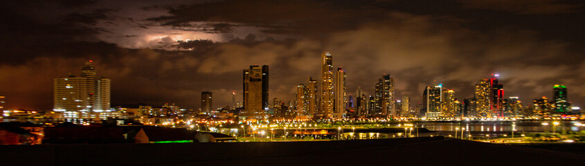 Panama City skyline lit up at night