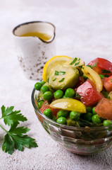 Salad with raw slices of vegetables