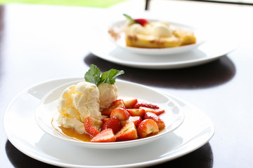 bowl of strawberry and ice cream