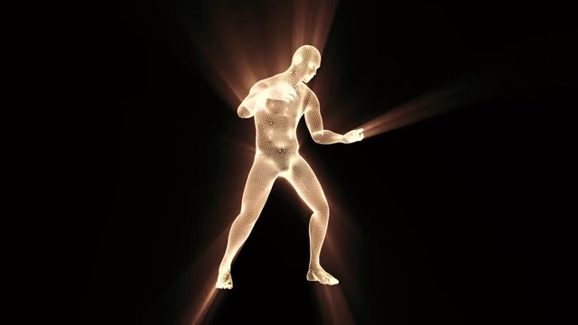 3D White Wireframe Man with Light Rays Loop Graphic Element V2