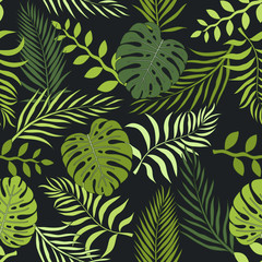 Fototapeta na wymiar Tropical background with palm leaves. Seamless floral pattern. Summer vector illustration