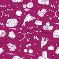 Seamless pattern with foods rich in vitamin B6.