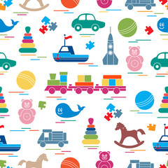 Seamless pattern with kids toys.