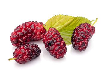 Fresh mulberry with leave isolated on white background.