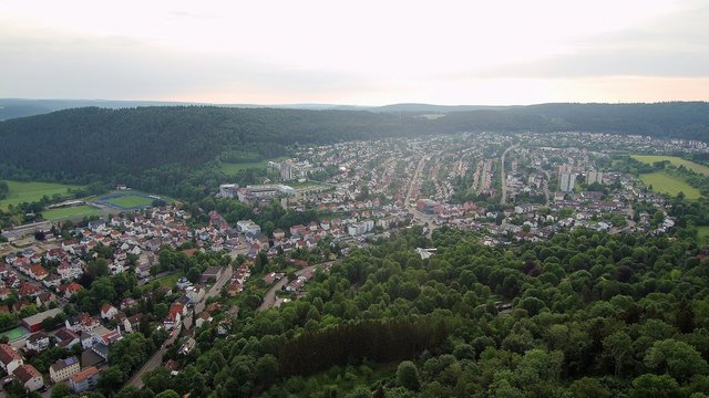 Rine Honberg in Tuttlingen in S&uuml;ddeutschland in Europa aufgenommen mit einer Drone