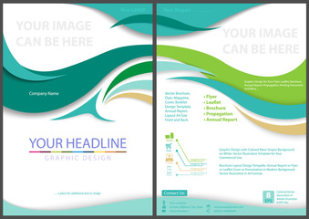 Flyer Template with Waved Stripes - Modern Abstract Illustration for Website, Annual Report, Leaflet, Brochure,Presentation and More in A4 Format, Vector