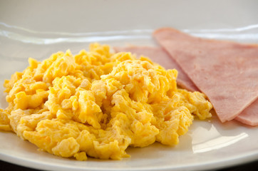 American breakfast with Scrambled egg.