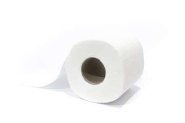 Roll of toilet paper on white background
