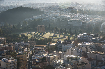 Temple of Olympian Zeus view from Acropolis Hill, Athens, Greece