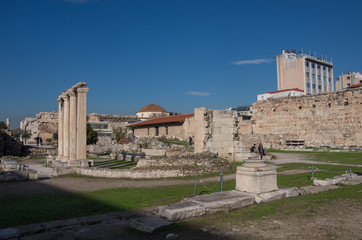 Fototapeta na wymiar Remains of the Hadrian's Library in Monastiraki square,Athens,Greece