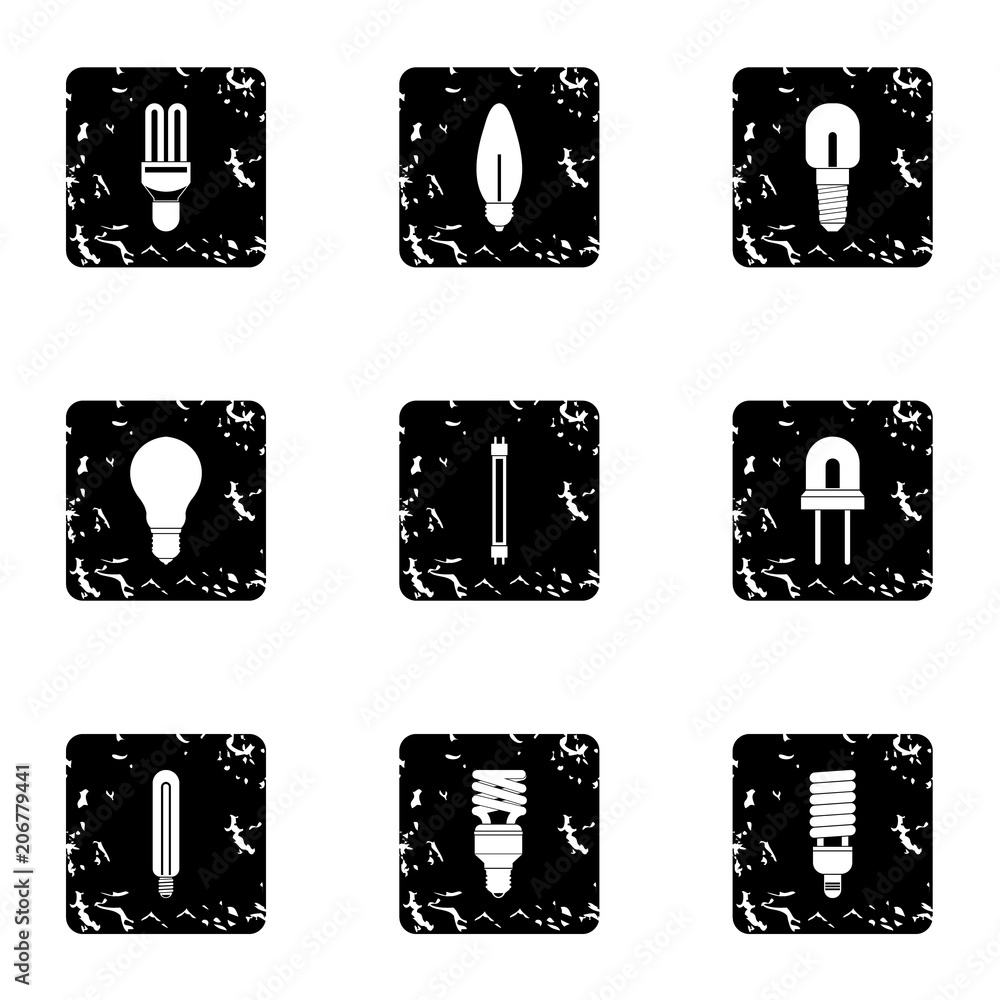 Poster lamp icons set. grunge illustration of 9 lamp vector icons for web