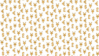 Money currency pattern background. world currency of dollar, euro, pound and yen sings