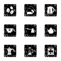Beverage icons set. Grunge illustration of 9 beverage vector icons for web