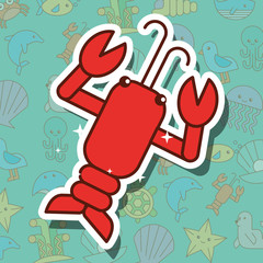 lobster sea life cartoon background vector illustration
