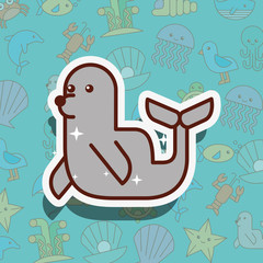 monk seal sea life cartoon background vector illustration
