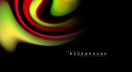 Fluid rainbow colors on black background, vector wave lines and swirls