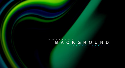 Fluid rainbow colors on black background, vector wave lines and swirls